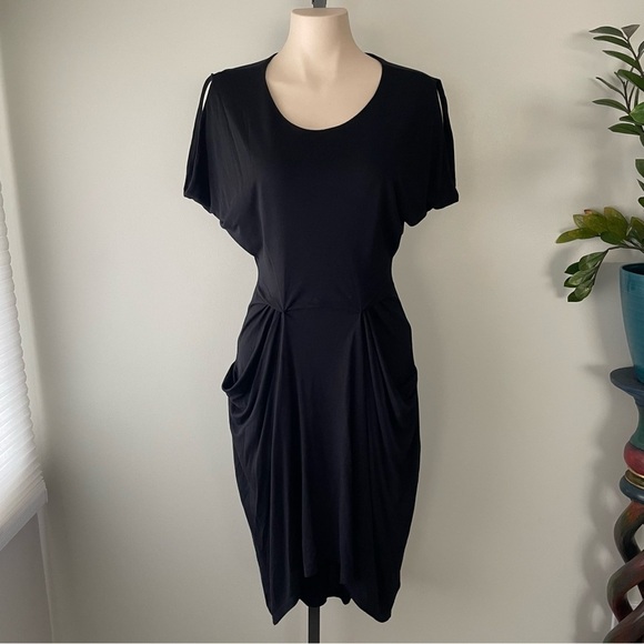 All Saints Zoe Yunao Dress Modal Silk With Pockets Split Sleeve High Low Black - Picture 2 of 9